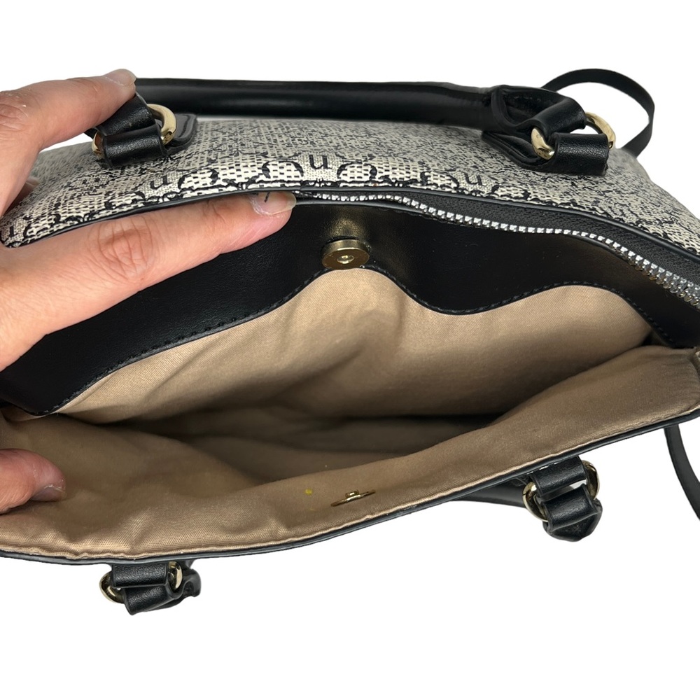 Nanette Lepore Gray Black Logo Print Zip Top Dome Satchel Crossbody Bag - Picture 7 of 13